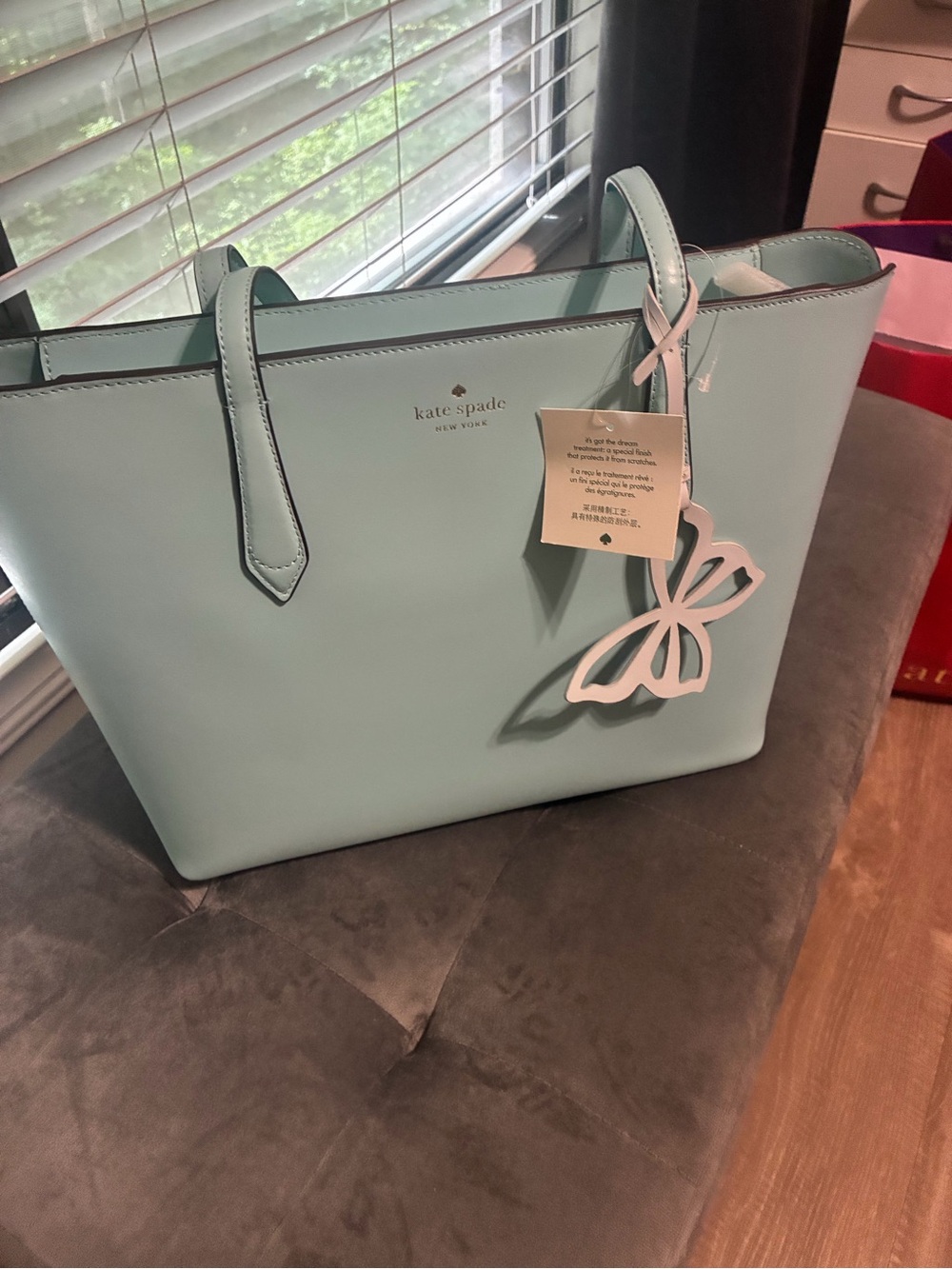 kate spade Mint Green Leather Tote with Charm